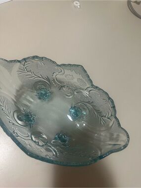 Tiara Aqua Blue Pressed Glass Decorative Bowl